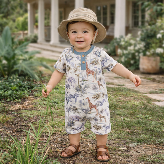 Jungle Safari Bamboo Baby Boy Shorty Romper